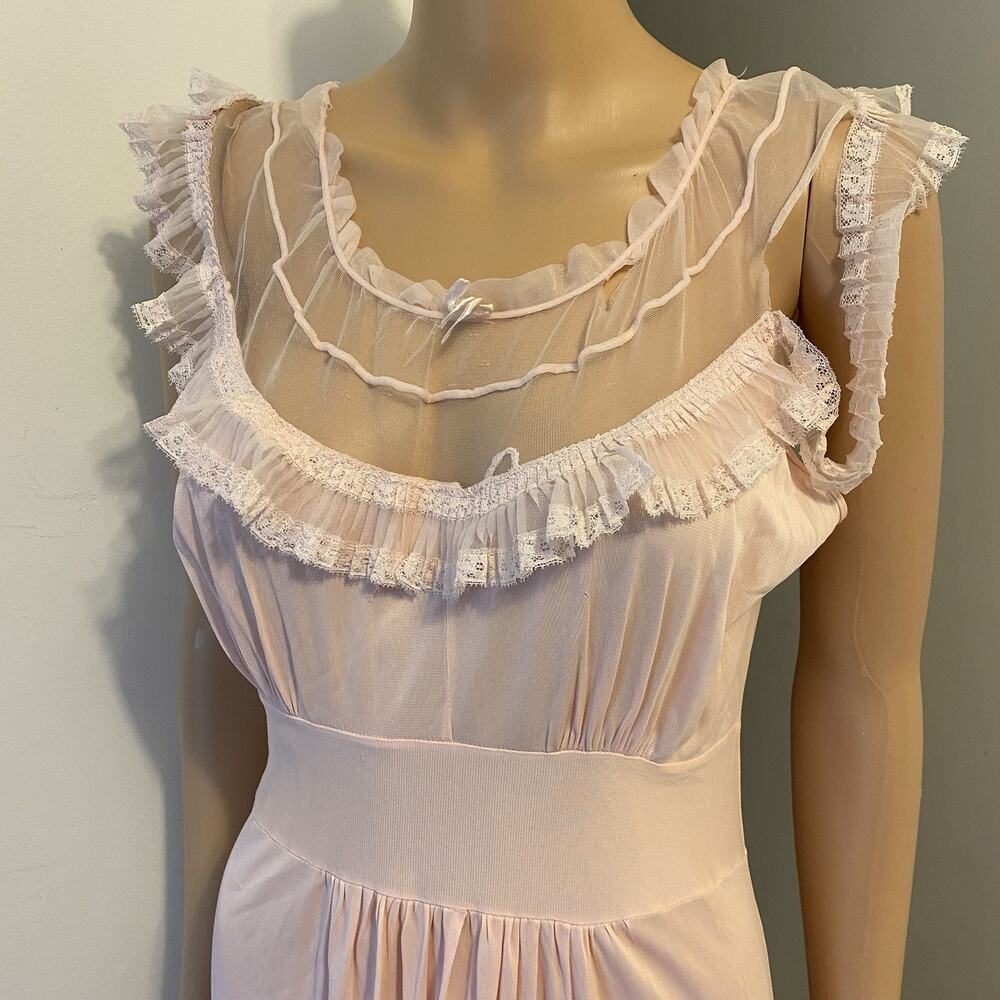 Vintage Pink Nightgown PEIGNOIR Robe SlipDress SHEER BABYDOLL Fairy Core XS/S - Picture 9 of 11